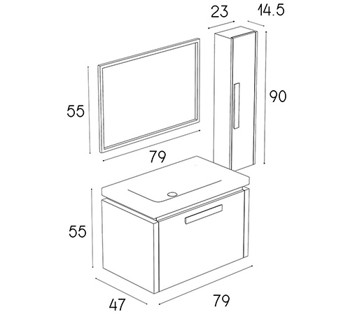 Wood and PVC vanity cabinet model D-8001